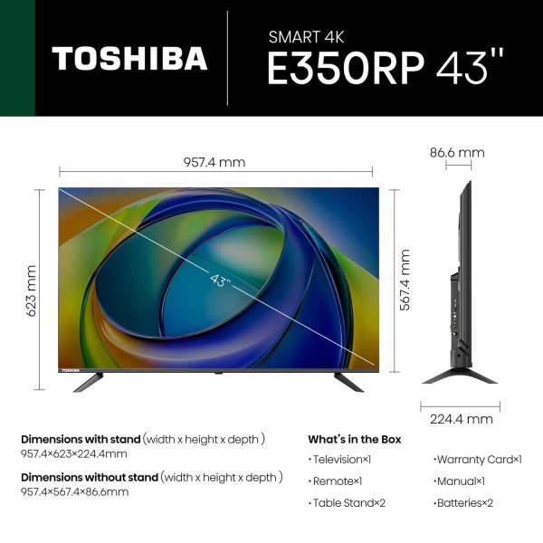 TOSHIBA 43E350RP, 108cm (43 inches) 4K Ultra HD LED Smart Google TV, Bezel Less Design With REGZA ZR Engine, AI Picture Optimizer, AI 4K Upscaling, Wifi, Dolby Atmos, 30W Powerful Sound, HDR 10, Silver