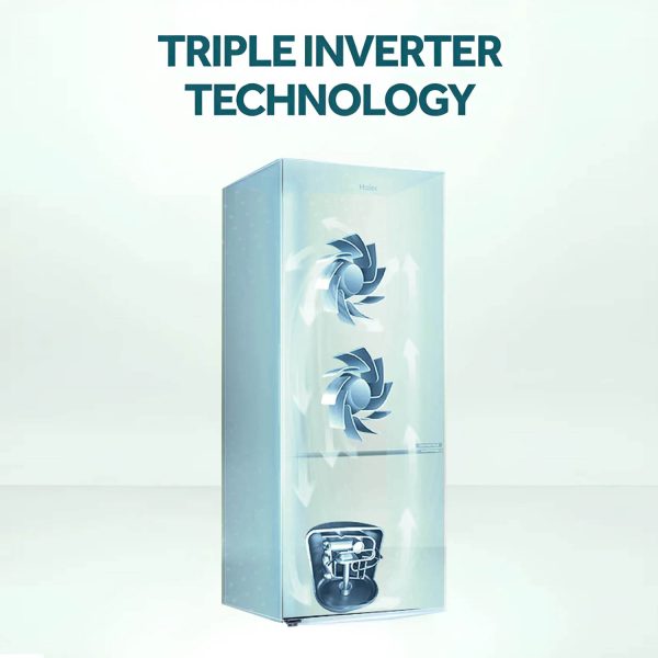 Haier HRB-3753PMG-P, 325 Litres 3 Star 14-in-1 Convertible Triple Inverter & Dual Fan Technology, with Display Frost Free Double Door Bottom Mount Refrigerator, Mirror Glass