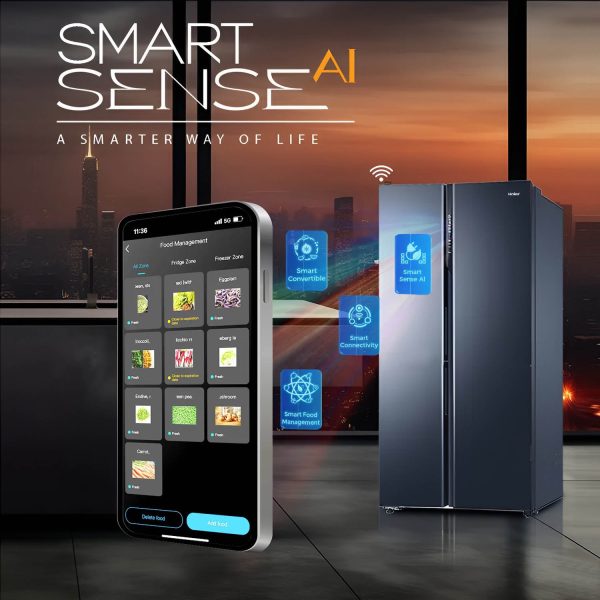 Haier HES-690GK, 596 Litre 3 Star Side-by-Side Refrigerator with 100% Convertible Fridge Space and Expert Inverter Technology, Graphite Black