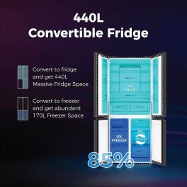 Haier HRB-600MGU1, 520 L 3 Star, Lumiere Series Wi-Fi enabled 4-Door Side by Side frost free Refrigerator with 85% Convertible Fridge & Expert Inverter Technology, Colourful Display Panel, Mirror Glass