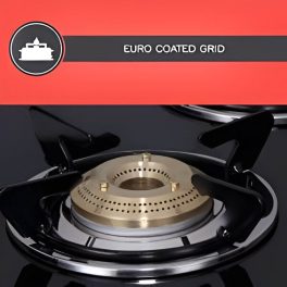 Elica 694 CT DT VETRO, Glass CookTop 4 Burner Gas Stove with Double Drip Tray, Round Euro Coated Grid, Silver Steel