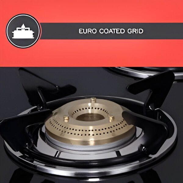 Elica 694 CT DT VETRO, Glass CookTop 4 Burner Gas Stove with Double Drip Tray, Round Euro Coated Grid, Silver Steel