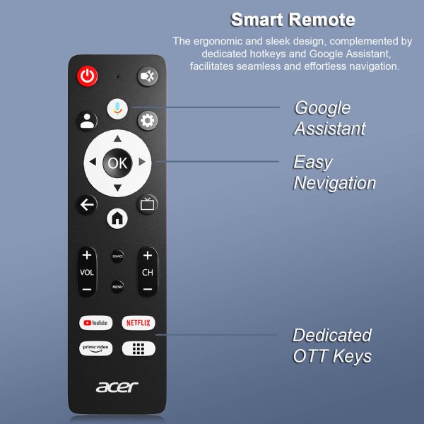 Acer AR55GT2851UDFL, 139cm (55 inches) G Plus Series 4K Ultra HD LED Smart Google TV, Frameless Design, Super Brightness, HDR10+, Dolby Atmos, Eye Care protect, Black
