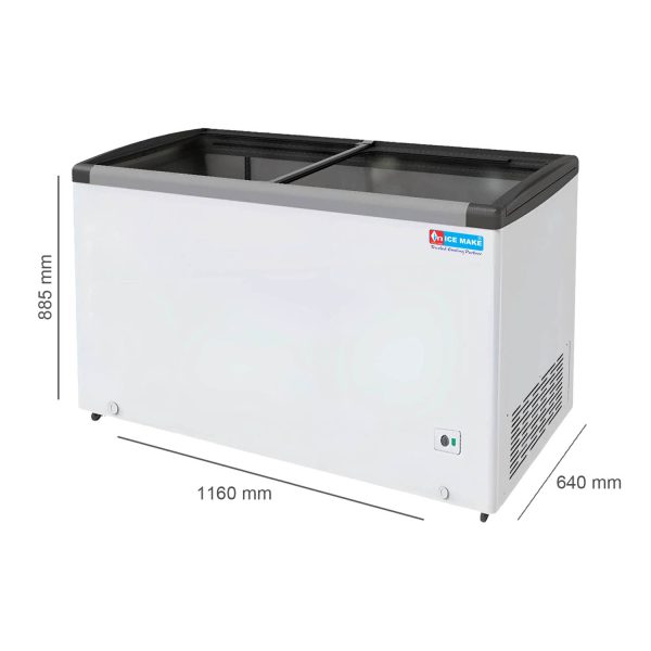 Icemake IGT350, 300 Litre Double Door Glass Top Deep Freezer with 3 Year Compressor Warranty, White