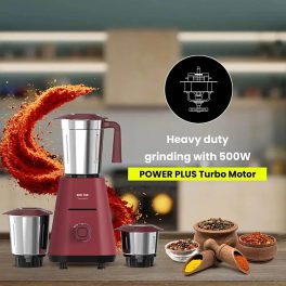 Kenstar Karishmatic 500 W, 3 Jar Mixer Grinder, Ultra Precision Heavy-duty Stainless steel Ultima blades, smart overload protection, 2 year warranty, Wine Red