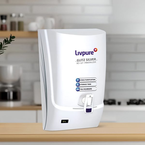 Livpure Glitz Silver, RO+UF+Mineralizer Water Purifier with 7 Litre Storage and 7 Stage of Purification, White