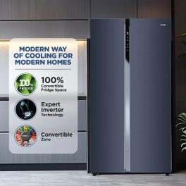 Haier HES-690GK, 596 Litre 3 Star Side-by-Side Refrigerator with 100% Convertible Fridge Space and Expert Inverter Technology, Graphite Black