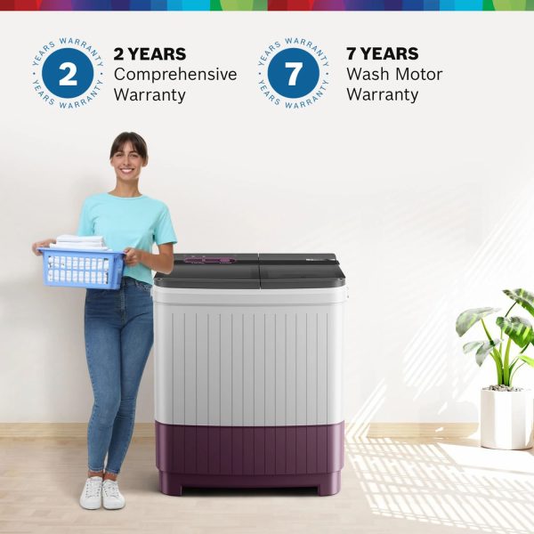BOSCH WJP802V0IN, 8 kg 5 Star with 1300 High RPM Spin Motor Semi Automatic Top Load Washing Machine,3 Wash Programs, Anti-Rust Body, Wine