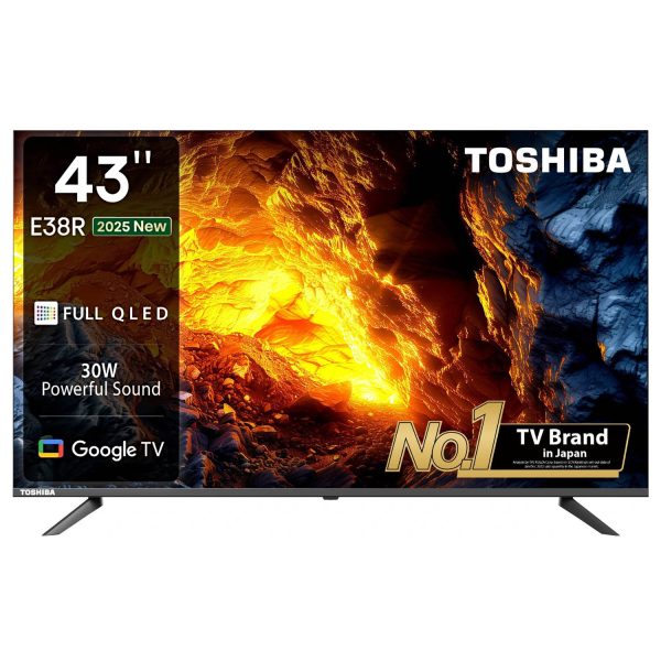 TOSHIBA 43E38RP, 108cm (43 inch) QLED Full HD Smart Google TV 2025 Edition with 30W Powerful Sound, Dolby Audio, Apple Airplay, Quantum Dot Colour, Bezel Less Design, Super Bright Panel, Silver