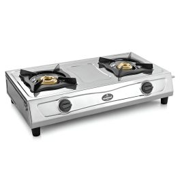 Sunflame Shakti DX, 2 Burner Stainless Steel Gas Stove, Durable Forged Brass Burners, Sturdy Pan Support, 5-Year Coverage on Burners, SS Body & Valve, Stainless Steel
