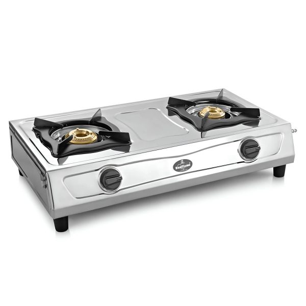Sunflame Shakti DX, 2 Burner Stainless Steel Gas Stove, Durable Forged Brass Burners, Sturdy Pan Support, 5-Year Coverage on Burners, SS Body & Valve, Stainless Steel