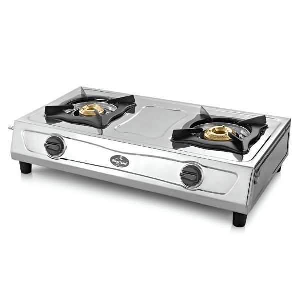 Sunflame Shakti DX, 2 Burner Stainless Steel Gas Stove, Durable Forged Brass Burners, Sturdy Pan Support, 5-Year Coverage on Burners, SS Body & Valve, Stainless Steel