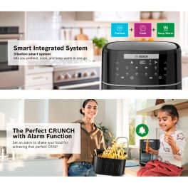 Bosch 1350 Watts Cripsmaxx Air Fryer 4L, With Touch Panel, Smart Integrated System, With Adjustable Grid With 6 Preset+ Preheat And Keep Warm Function, Black, MAF240B0IN