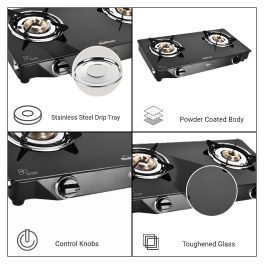 Sunflame LPG Stove GT Crown BK, 2 Brass Burner