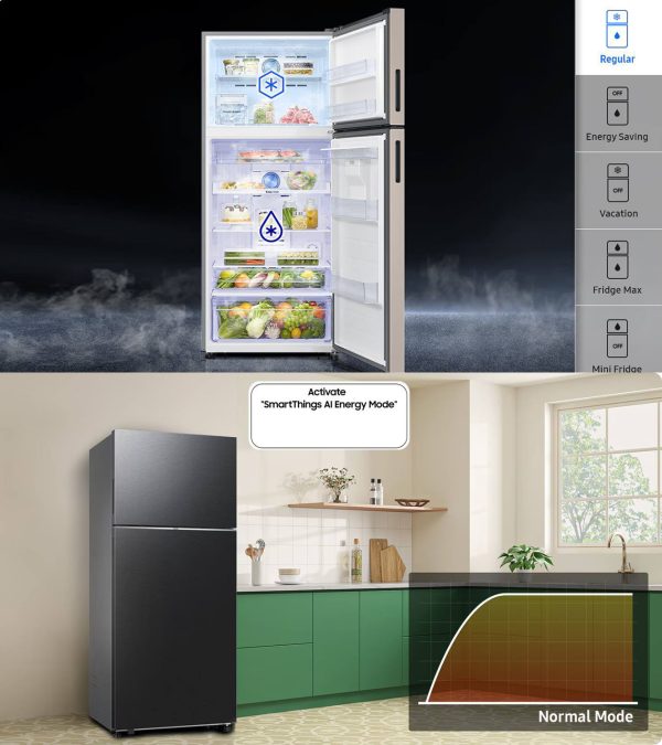 Samsung 530L 5-in-1 Convertible Double Door Refrigerator, Twin Cooling, Wi-Fi Enabled, AI Energy Mode, Digital Inverter Compressor, Black Matt, RT56DG7A6AB1TL