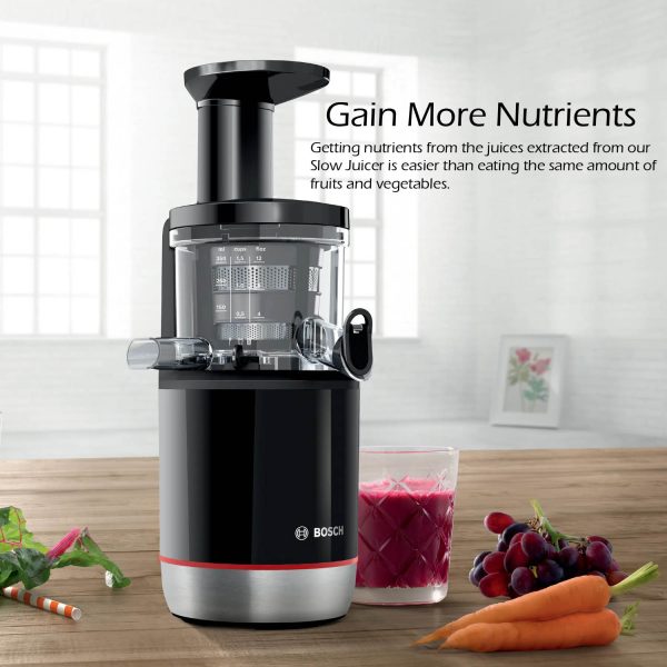 Bosch Lifestyle 150-Watt Cold Press Slow Juicer, Gentle squeezing technology, Black, MESM731M