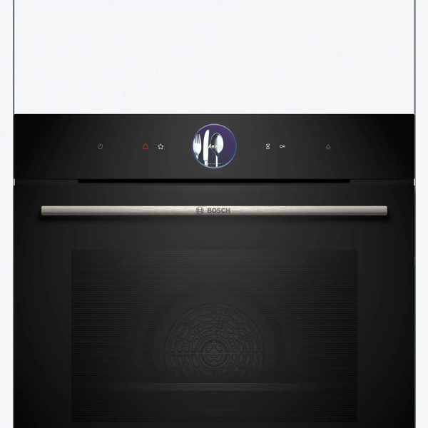 Bosch HSG7361B1, Series 8 Smart Built-in Oven, 60 x 60 cm,Black, Dirt-Repellent & Self-Cleaning, Air Fry, Bosch Assist Automatic, 3D Hot Air, Colour Touch Screen & Operating Ring, Black
