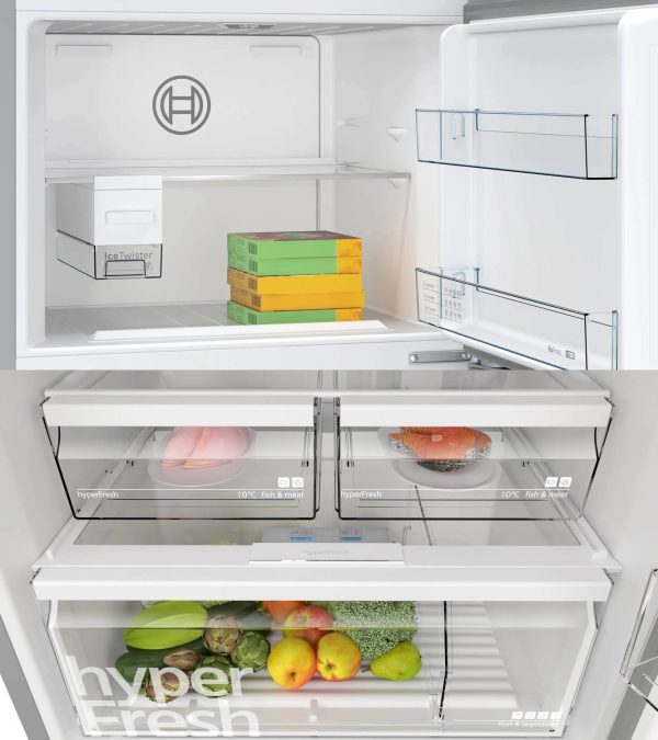 Bosch 4 Star 542 Litre 6 Series No-Frost Double Door Refrigerator, Vita Fresh, 13 hour Storage Period of Power Failure, Brushed steel, (KDN76AID0I)