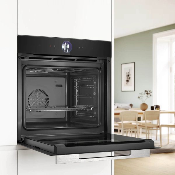 Bosch HSG7361B1, Series 8 Smart Built-in Oven, 60 x 60 cm,Black, Dirt-Repellent & Self-Cleaning, Air Fry, Bosch Assist Automatic, 3D Hot Air, Colour Touch Screen & Operating Ring, Black