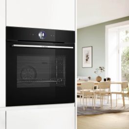 Bosch HSG7361B1, Series 8 Smart Built-in Oven, 60 x 60 cm,Black, Dirt-Repellent & Self-Cleaning, Air Fry, Bosch Assist Automatic, 3D Hot Air, Colour Touch Screen & Operating Ring, Black