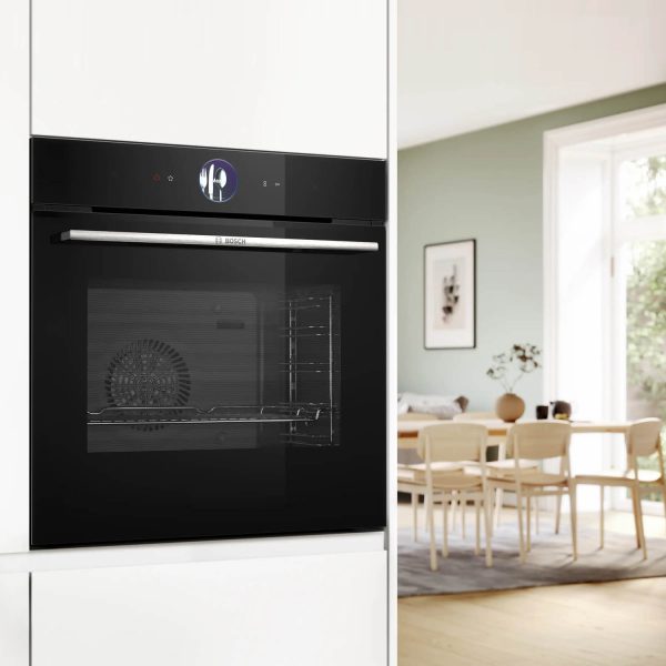 Bosch HSG7361B1, Series 8 Smart Built-in Oven, 60 x 60 cm,Black, Dirt-Repellent & Self-Cleaning, Air Fry, Bosch Assist Automatic, 3D Hot Air, Colour Touch Screen & Operating Ring, Black