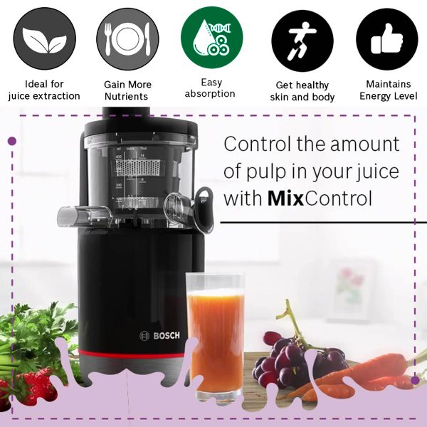 Bosch Lifestyle 150-Watt Cold Press Slow Juicer, Gentle squeezing technology, Black, MESM731M