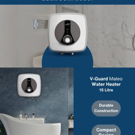 V GUARD 10 Litre Storage Water Heater with 5 Star Rating, Compact Design, Stylish Appearance, Superior Aesthestics, White, Maleo