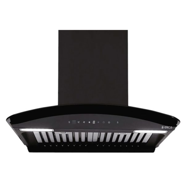 Elica GLACE HAC BF LTW 60 NERO, Auto Clean Curved Glass, 1425 CMPH BLDC Motor, Intelli-Sense 9 Speed Control, Heat Autoclean, Gesture Control, Baffle Filter, Black