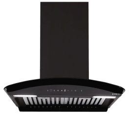 Elica GLACE HAC BF LTW 60 NERO, Auto Clean Curved Glass, 1425 CMPH BLDC Motor, Intelli-Sense 9 Speed Control, Heat Autoclean, Gesture Control, Baffle Filter, Black