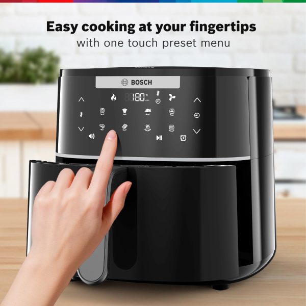 Bosch 1350 Watts Cripsmaxx Air Fryer 4L, With Touch Panel, Smart Integrated System, With Adjustable Grid With 6 Preset+ Preheat And Keep Warm Function, Black, MAF240B0IN