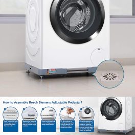 Bosch/Siemens Adjustable Pedestal Stand for all Front Load Washing Machine with Super-stable Anti Skid Feet, Grey