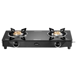 Sunflame Jumbo, 2 Burner Toughened glass top Gas Stove, Stainless steel drip tray, Durable Forged Brass Burners, Sturdy Pan Support, 5-Year Coverage on Burners & Glass, Black