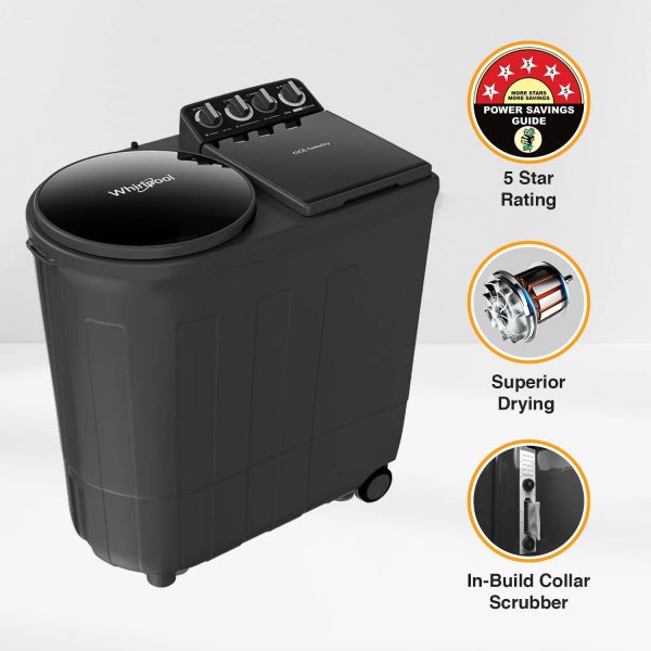Whirlpool 8.5KG 5 Star Semi-Automatic Washing Machine with Turbo Lint Filter and Faster Drying, Grey Dazzle, Ace Turbo Dry Xtraa