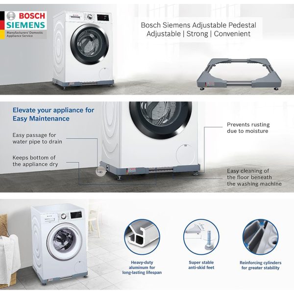 Bosch/Siemens Adjustable Pedestal Stand for all Front Load Washing Machine with Super-stable Anti Skid Feet, Grey