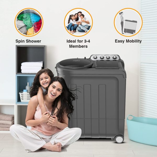 Whirlpool 8.5KG 5 Star Semi-Automatic Washing Machine with Turbo Lint Filter and Faster Drying, Grey Dazzle, Ace Turbo Dry Xtraa