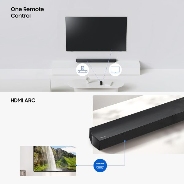 Samsung 370 W 3.1ch Soundbar with Dolby Audio, DTS Virtual X, Q-Symphony, Center Speaker, 3D Surround Sound, HDMI ARC, Optical in, Bluetooth, USB, Wireless Subwoofer, Black, HW-B650F/XL