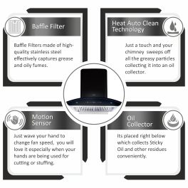 Elica GLACE HAC BF LTW 60 NERO, Auto Clean Curved Glass, 1425 CMPH BLDC Motor, Intelli-Sense 9 Speed Control, Heat Autoclean, Gesture Control, Baffle Filter, Black