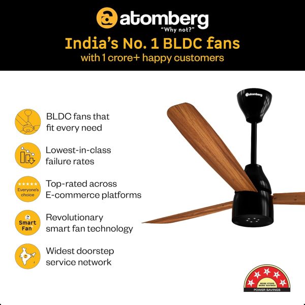 Atomberg 1200mm BLDC Ceiling Fan with Remote Control, 5 star Rated Energy Efficient Fan, High Air Delivery with LED Indicators, Honey Maplewood, Renesa Prime