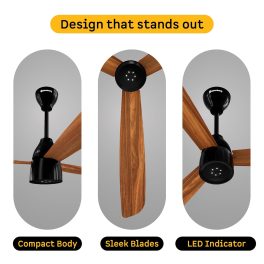 Atomberg 1200mm BLDC Ceiling Fan with Remote Control, 5 star Rated Energy Efficient Fan, High Air Delivery with LED Indicators, Honey Maplewood, Renesa Prime