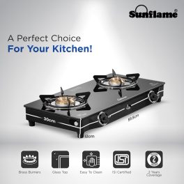 Sunflame LPG Stove GT Crown BK, 2 Brass Burner