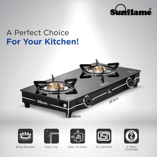Sunflame LPG Stove GT Crown BK, 2 Brass Burner