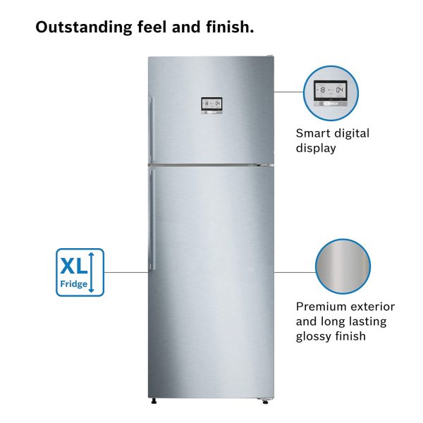 Bosch 4 Star 542 Litre 6 Series No-Frost Double Door Refrigerator, Vita Fresh, 13 hour Storage Period of Power Failure, Brushed steel, (KDN76AID0I)