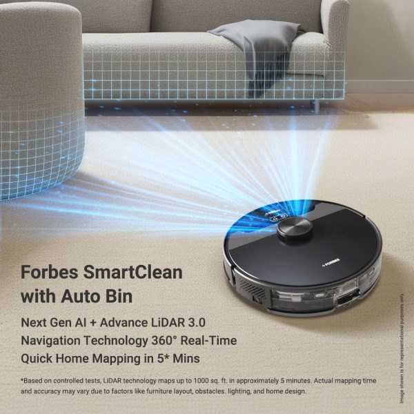 Eureka Forbes Robo Vacuum Cleaner with 5 Hour Run Time, Smart App Control, Auto Bin and 65 Days of Hand Free Cleaning, Black, Smart Clean