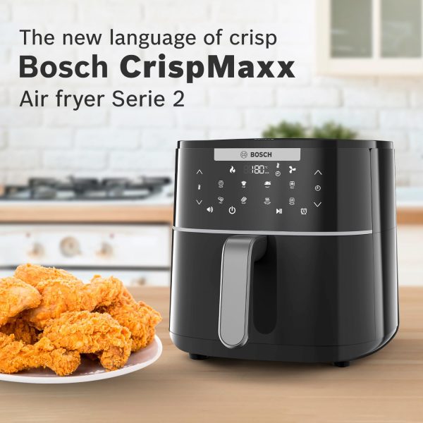 Bosch 1350 Watts Cripsmaxx Air Fryer 4L, With Touch Panel, Smart Integrated System, With Adjustable Grid With 6 Preset+ Preheat And Keep Warm Function, Black, MAF240B0IN