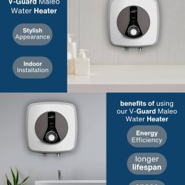 V GUARD 10 Litre Storage Water Heater with 5 Star Rating, Compact Design, Stylish Appearance, Superior Aesthestics, White, Maleo