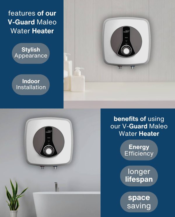 V GUARD 10 Litre Storage Water Heater with 5 Star Rating, Compact Design, Stylish Appearance, Superior Aesthestics, White, Maleo