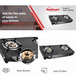 Sunflame LPG Stove GT Crown BK, 2 Brass Burner