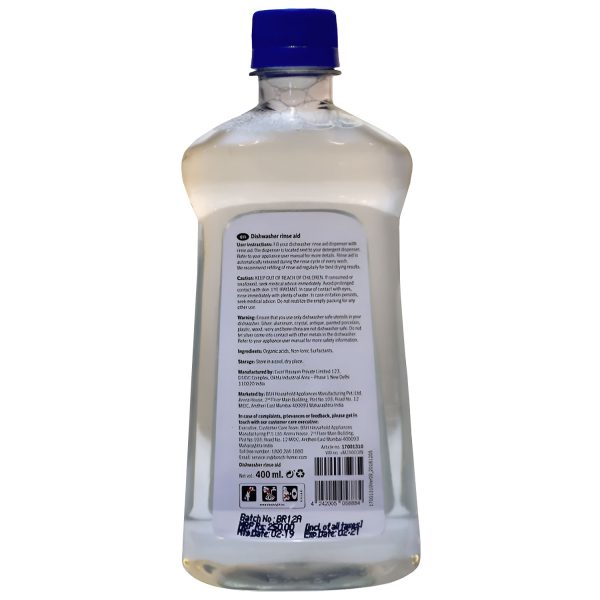 Bosch 400Ml Rinse Aid for Dishwasher Liquid, Works with any dishwasher and Removes Water Spots