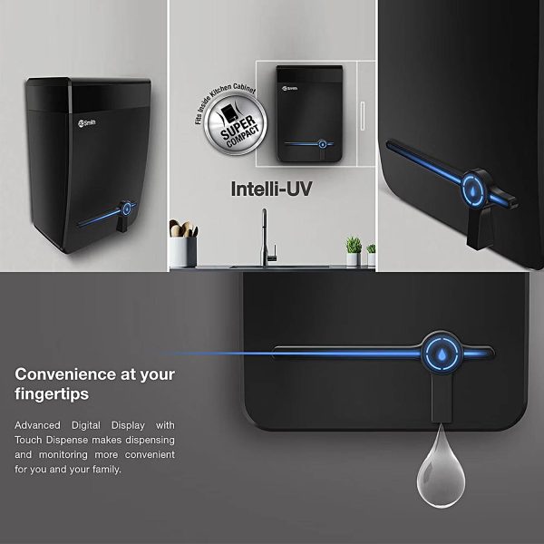 AO Smith Intelli UV+, 4.5 Litre (UV+US+SAPC) Water Purifier with 5 Stage Purification and Double Protection with 1st Dual Pass UV Chamber, Black