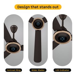 Atomberg 1230MM Designer Ceiling Fan with 5 Star Rating, Remote, LED Speed Indicator and 2 Year Manufacturer Warranty, Erica Meta, Blaze Brown